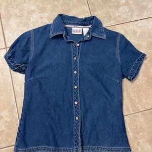 bill blass Dark Blue Short-Sleeve Denim Button-Down Shirt